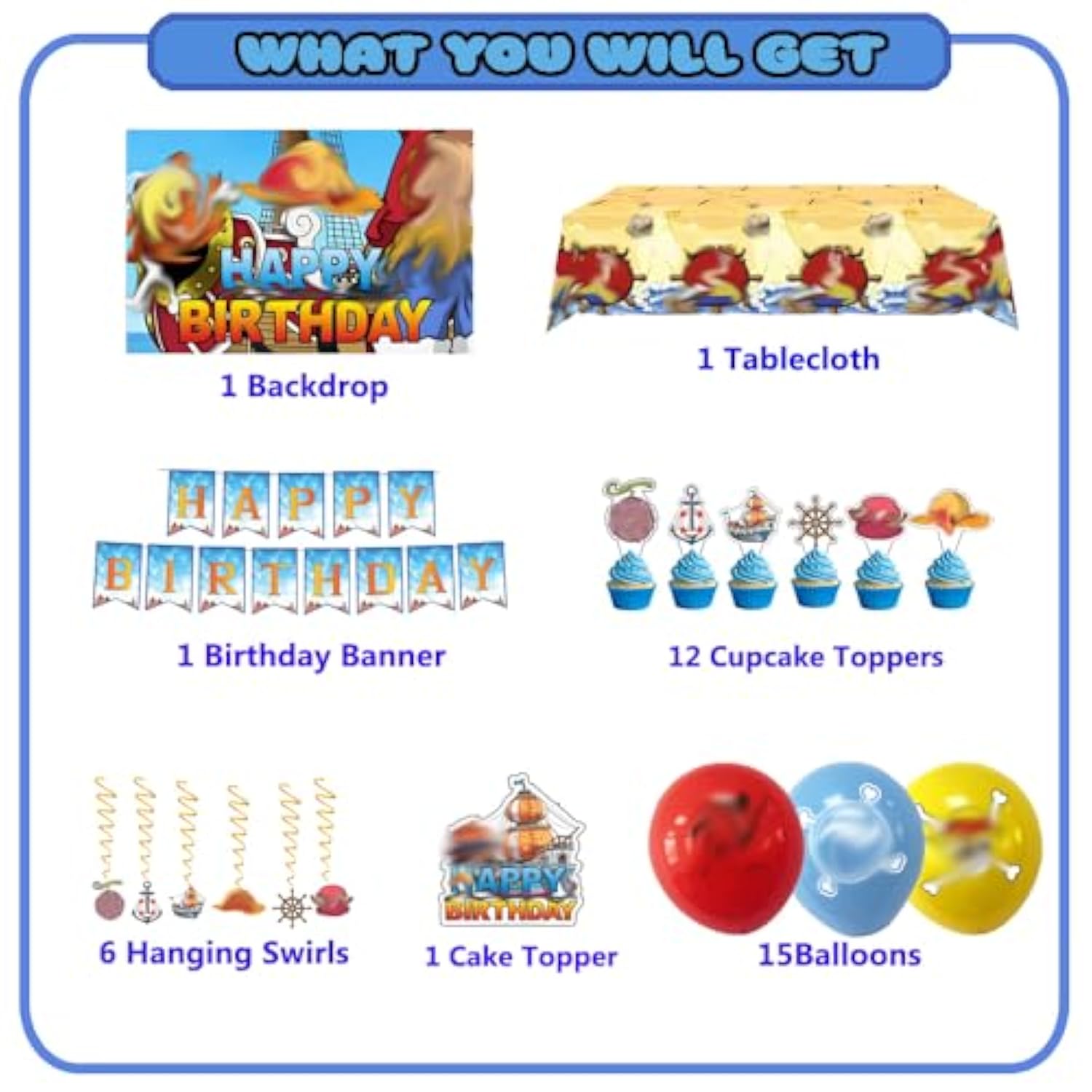 Anime Theme Birthday Party Supplies Decorations Including Birthday Banner, Backdrop, Balloons, Hanging Swirls, Tablecloth, Cake Toppers For Kids Party