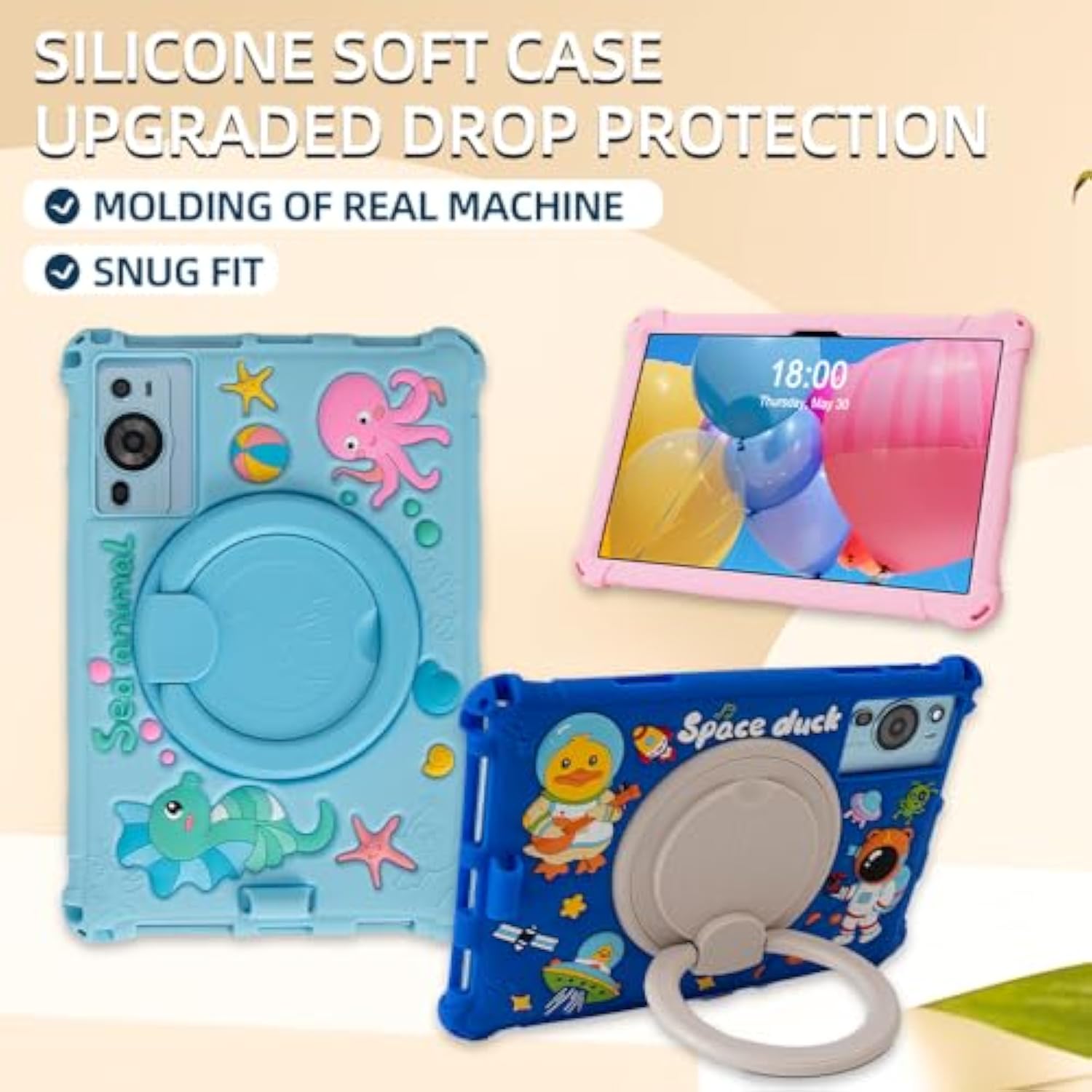 10.1Inch Android Tablet Case For Okaysea/Byybuo/Qunyico/Moderness/Plimptom/Onn/Apolosign/10.1Inch Tablet Universal Cute 3D Cartoon Case (Pink Insects)
