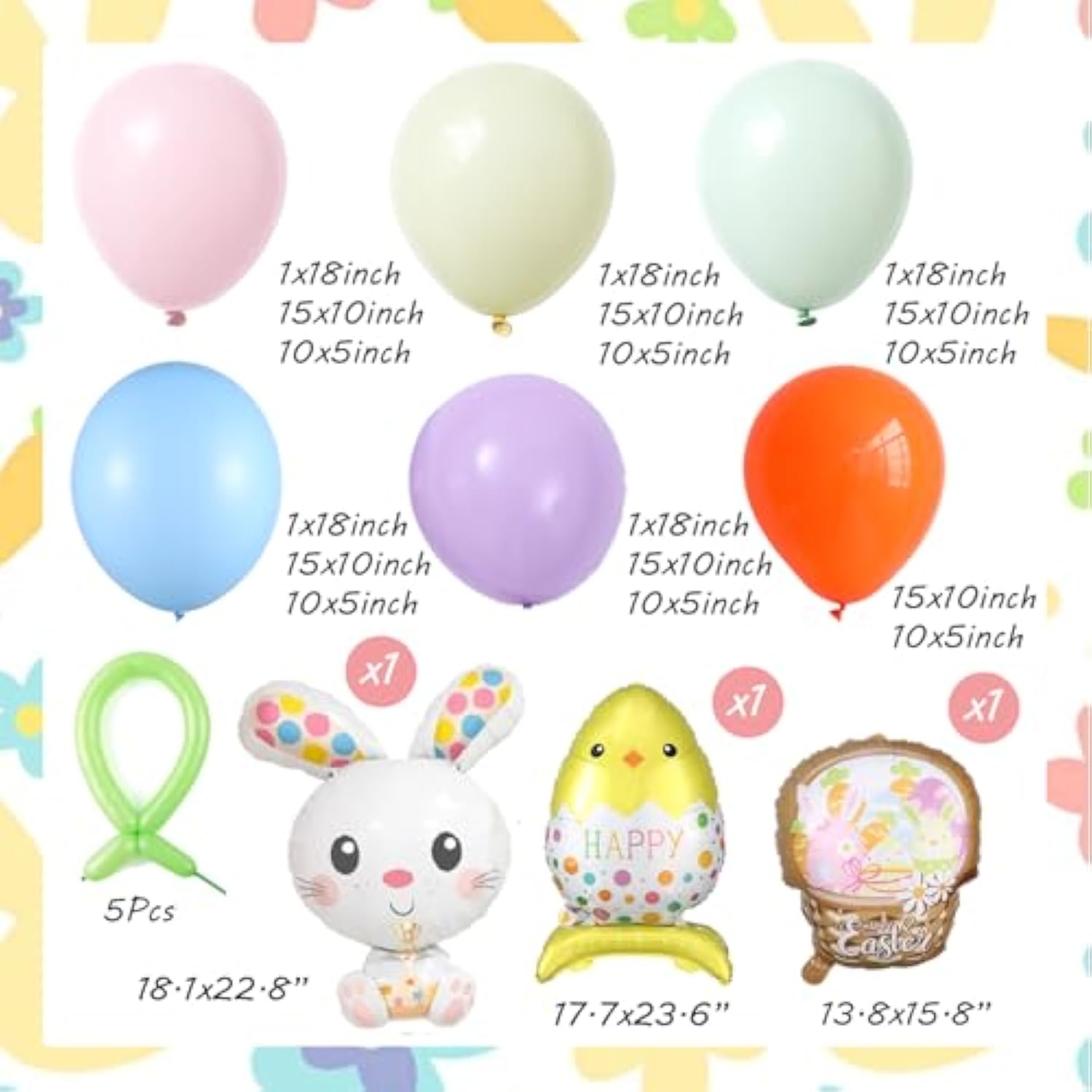 167Pcs Easter Balloon Garland Arch Kit, Pastel Purple Pink Blue Yellow Green Carrot Balloons With Bunny Chick Foil Balloons For Easter Spring Baby Shower Birthday Party Decorations
