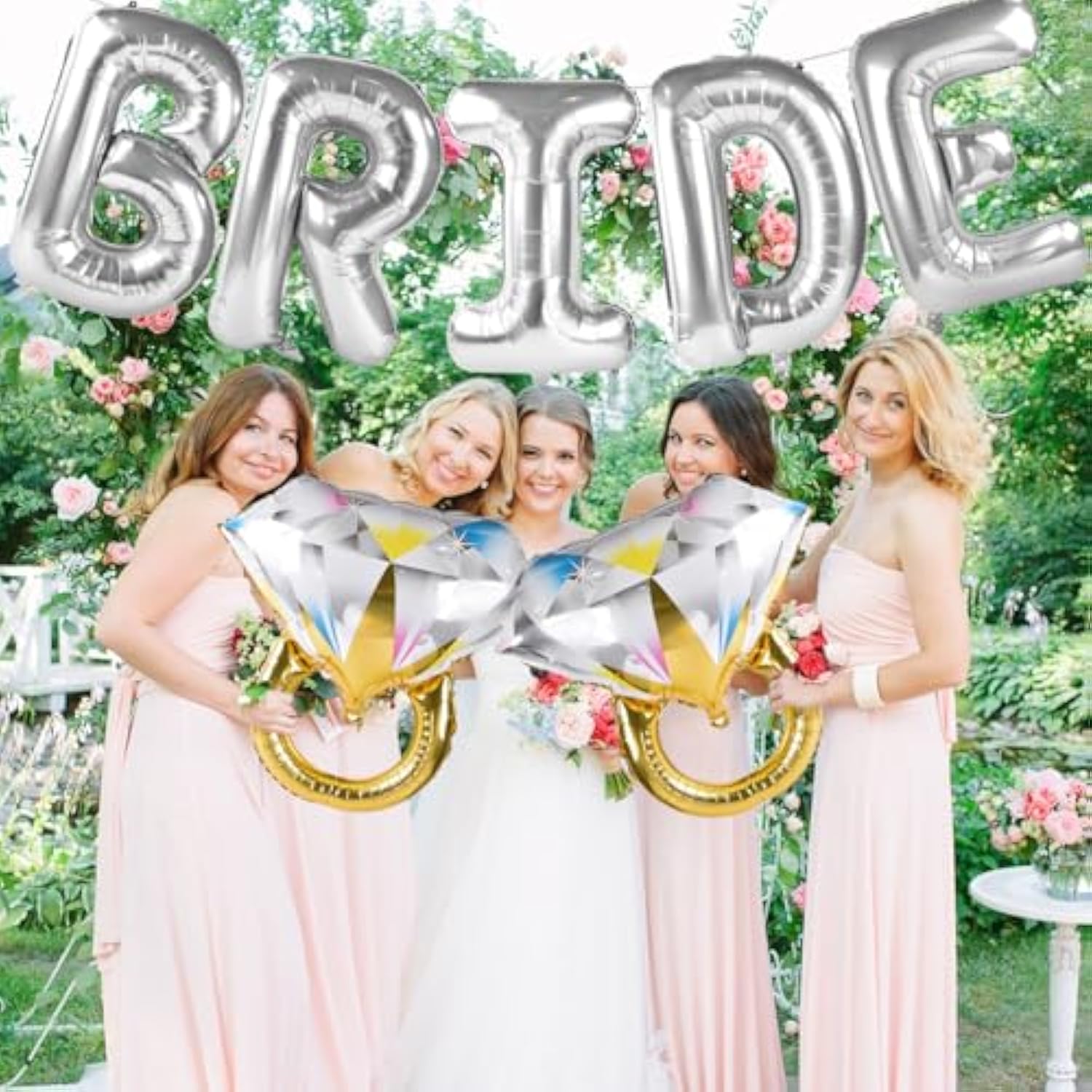 Large Bride Balloons Silver With 2 Ring Balloons For Bridal Shower Bachelorette Engagement Party Decorations, Silver
