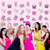 8 Packs Y2K Party Decorations Pink Paper Banner Early 2000S Hanging Decor I Love 00'S Paper Cutout Retro 2000S Garland For Birthday Female Bachelorette Party Supplies Decoration
