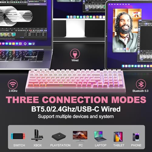 X98 Ultra Wireless Mechanical Keyboard,Hot Swappable Custom Keyboard With Number Pad,Linear Switches,Tri-Mode Bt5.0/2.4Ghz/Usb-C,Rgb Backlit Pink Gaming Keyboards For Win/Mac/Pc