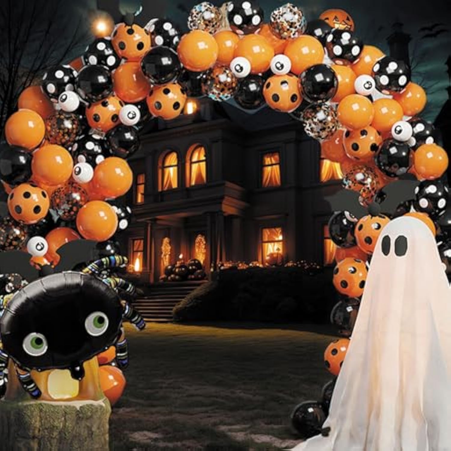 119pcs Halloween Balloon Arch Kit Orange Black Balloons with Eye Spider Party Decorations