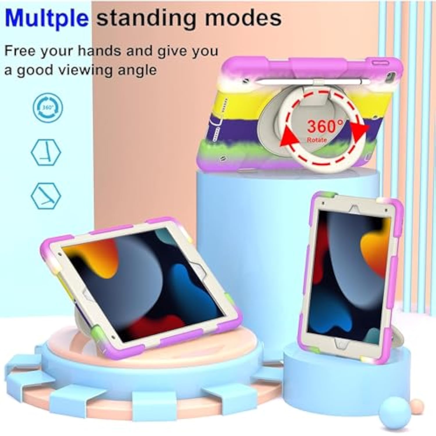 Ipad 9Th/ 8Th/ 7Th Generation Case 10.2 Inch With Pencil Holder [360 Rotating