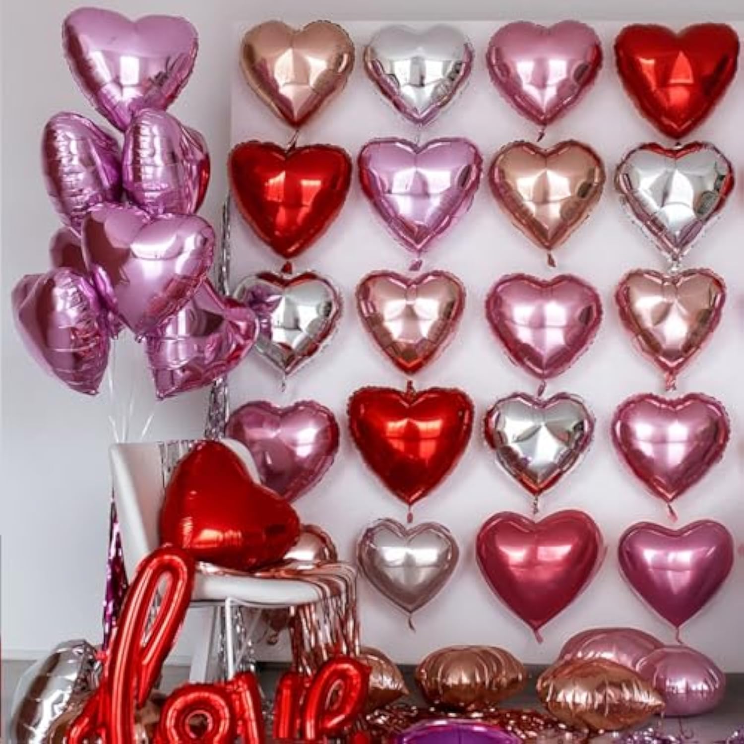 Pink Red Heart Balloons,12Pcs 18 Inch Light Pink Foil Love Heart Shaped Balloons For Valentines Day Birthday Wedding Engagement Anniversary Party Graduation Baby Shower Decorations