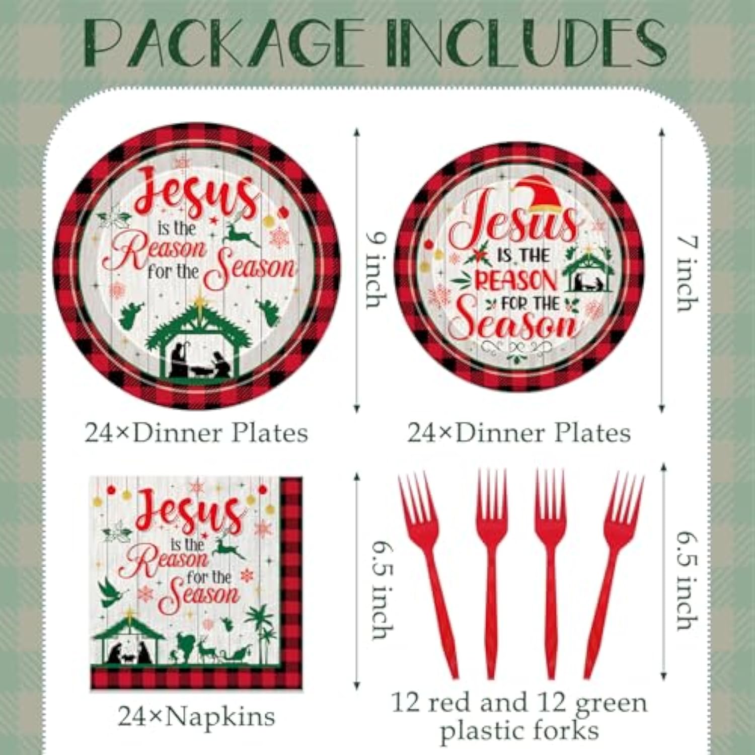 Christmas Nativity Party Decorations - 96 Pcs Jesus Is The Reason For The Season Paper Plates Napkins Forks Tableware Set Disposable Happy Birthday Religious Xmas Decor Supplies Serve 24