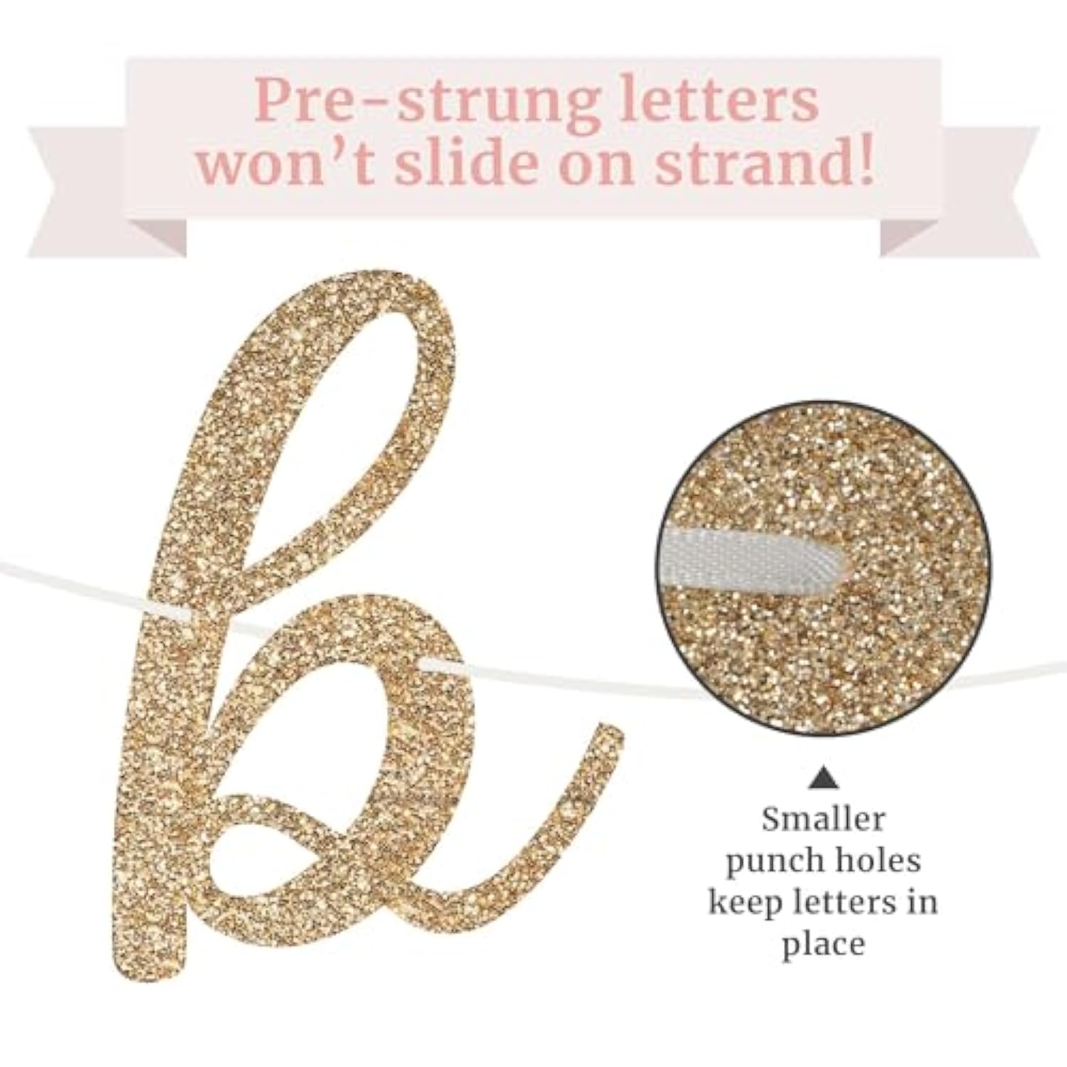 Pre-Strung Sweet Baby Girl Banner - No Diy - Gold Glitter Gender Reveal Party Banner For Girl - Pre-Strung Garland On 8 Ft Strand - Baby Shower Party Decorations. Did We Mention No Diy