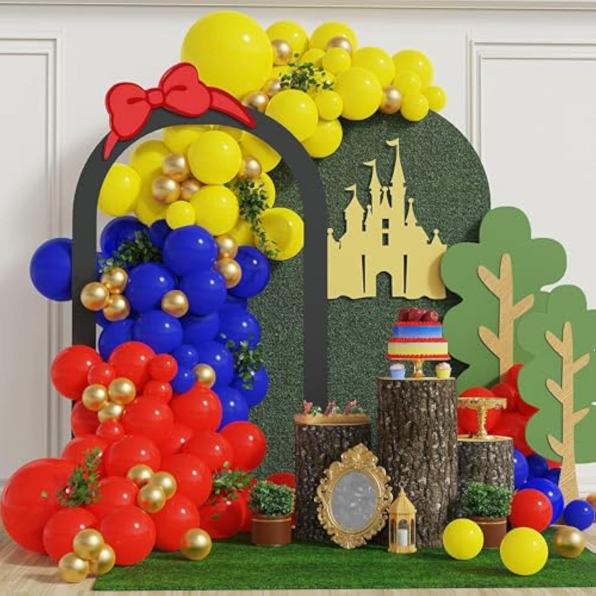 Princess Balloon Garland Arch Kit 137Pcs Red Blue Yellow Latex Balloons For Girl'S Birthday Baby Shower Princess Theme Party Decorations (Red Blue Yellow)