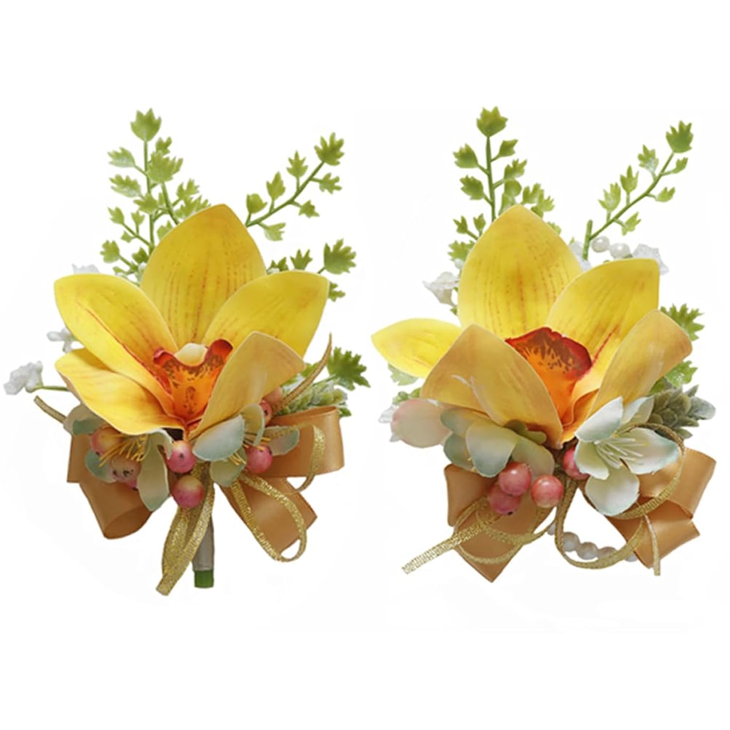 Wrist Corsage And Boutonniere Set Artificial Flowers Accessories For Groom Bride Groomsmen Bridesmaids Wedding Party Prom Suit - Yellow Orange 2 Pieces