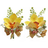 Wrist Corsage And Boutonniere Set Artificial Flowers Accessories For Groom Bride Groomsmen Bridesmaids Wedding Party Prom Suit - Yellow Orange 2 Pieces