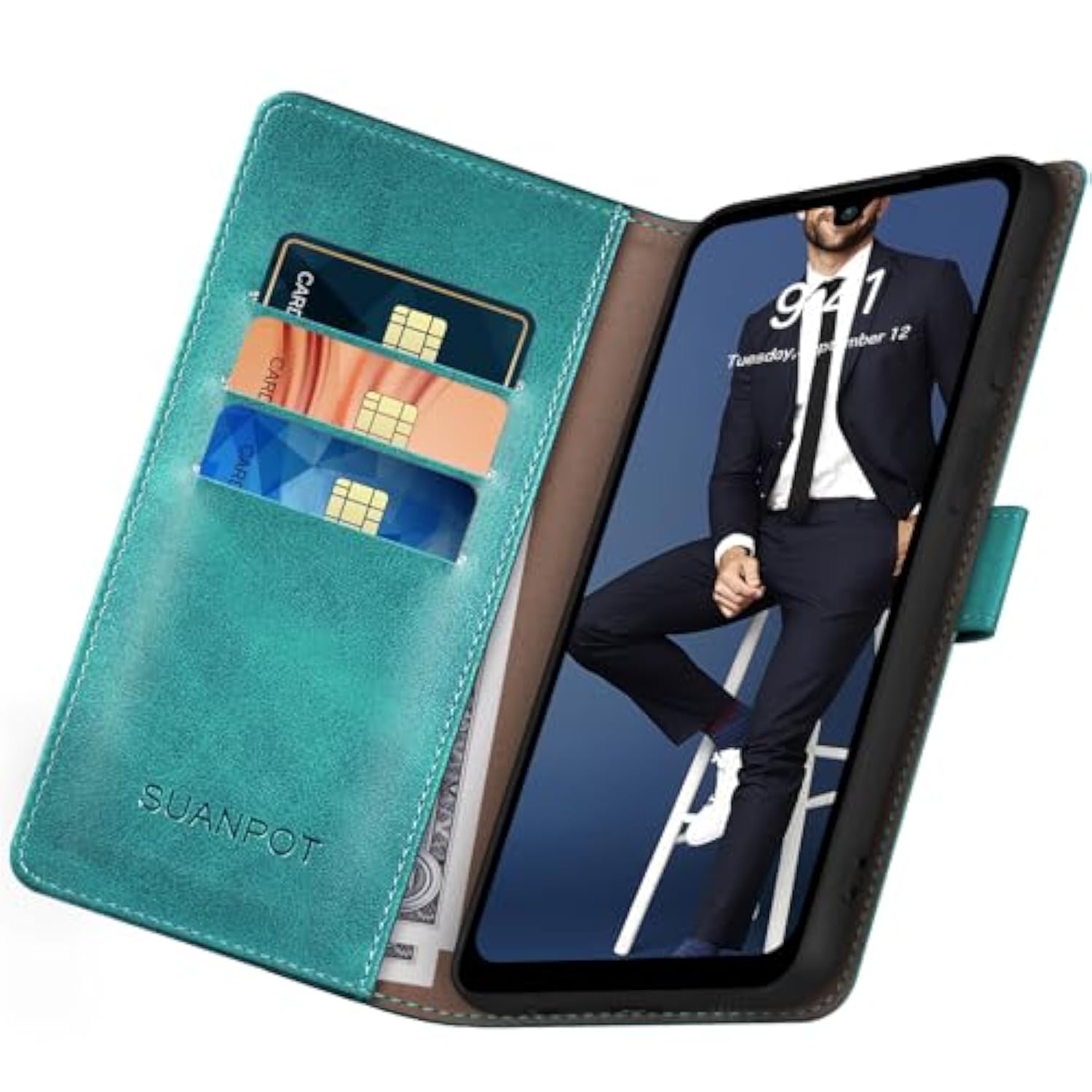 Compatible With Samsung Galaxy A16 5G Wallet Case With Rfid Blocking Credit Card Holder,Flip Book Pu Leather Protective Cover Women Men For Samsung A16 Phone Case Blue Green