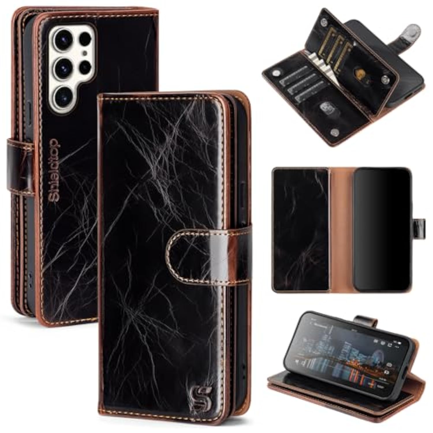 Compatible With Samsung Galaxy S25 Ultra Wallet Case With Card Holder,Women Men Rfid Blocking Pu Leather Flip Tpu Protective Cover Credit Card Slots,Phone Case For S25 Ultra,Coffee