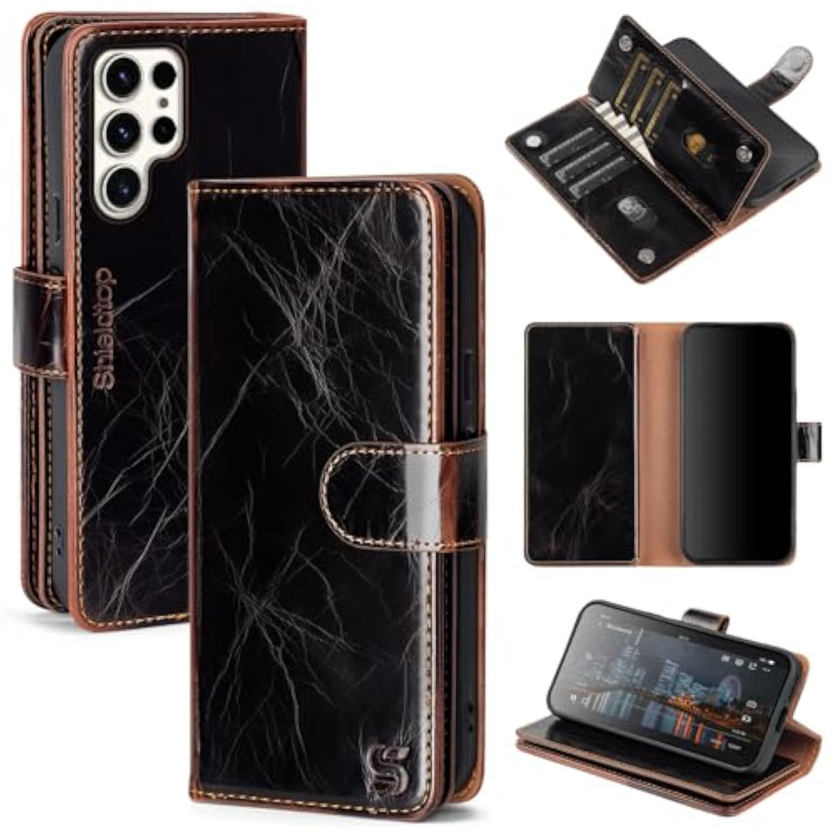 Compatible With Samsung Galaxy S25 Ultra Wallet Case With Card Holder,Women Men Rfid Blocking Pu Leather Flip Tpu Protective Cover Credit Card Slots,Phone Case For S25 Ultra,Coffee