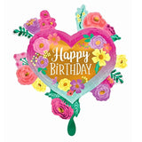 Anagram 41259 Happy Birthday Painted Flowers Foil Mylar Party Balloon, 27", Multicolor, Pack of 1