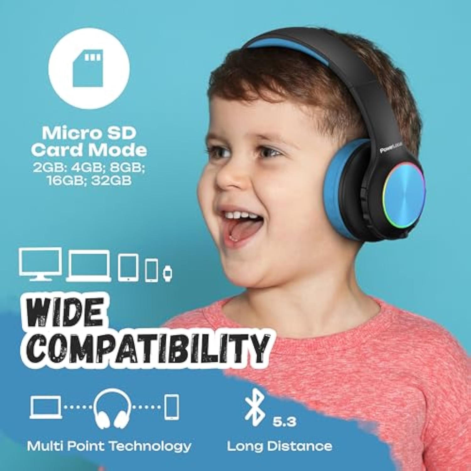 PowerLocus PLED Kids Bluetooth Headphones, Kids Wireless Headphones with LED L