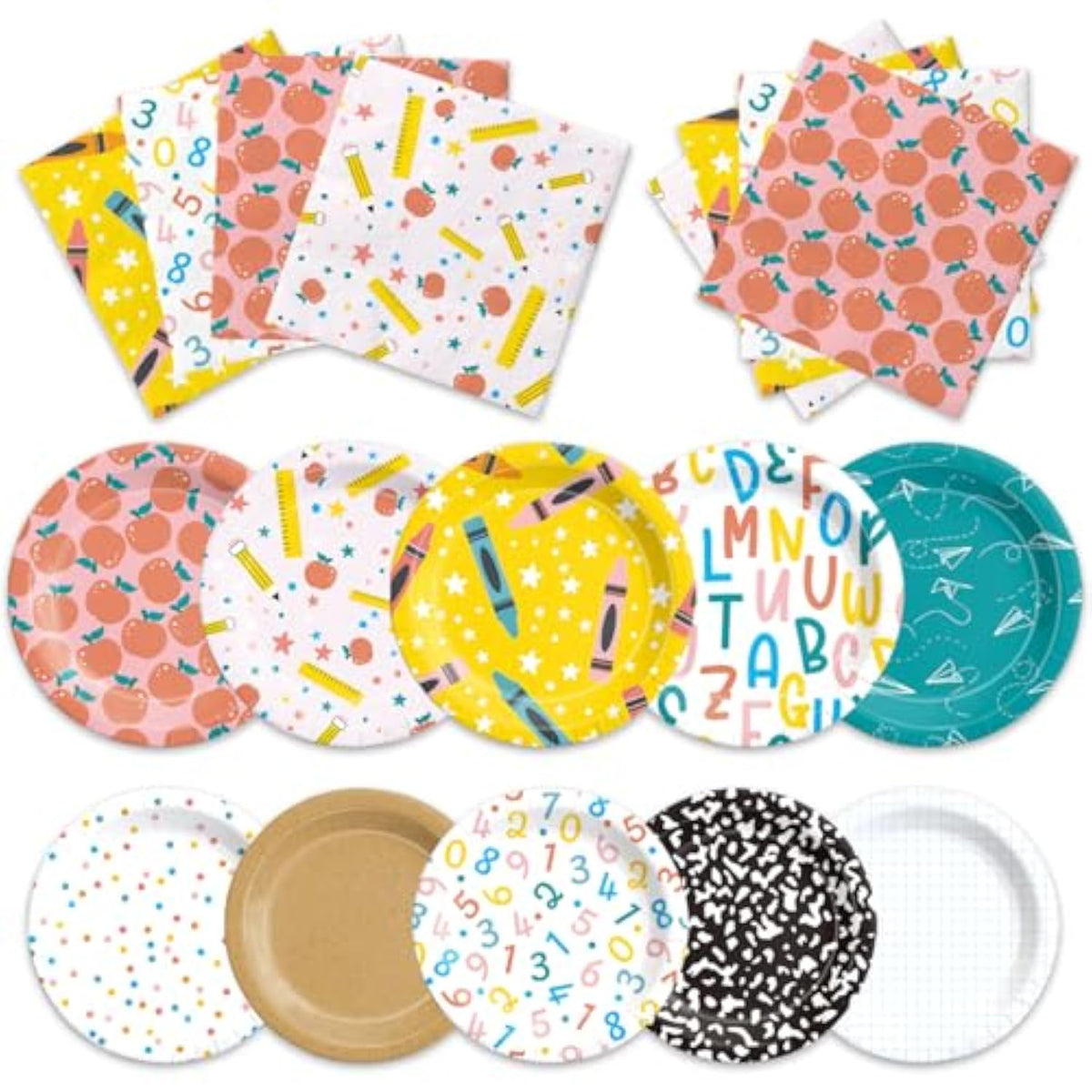 60Pcs School Plates And Napkins-Back To School Decorations Ruler Apple Alphabet First And Last Day Of School Preschool Kindergarten Graduation Tableware Deorations