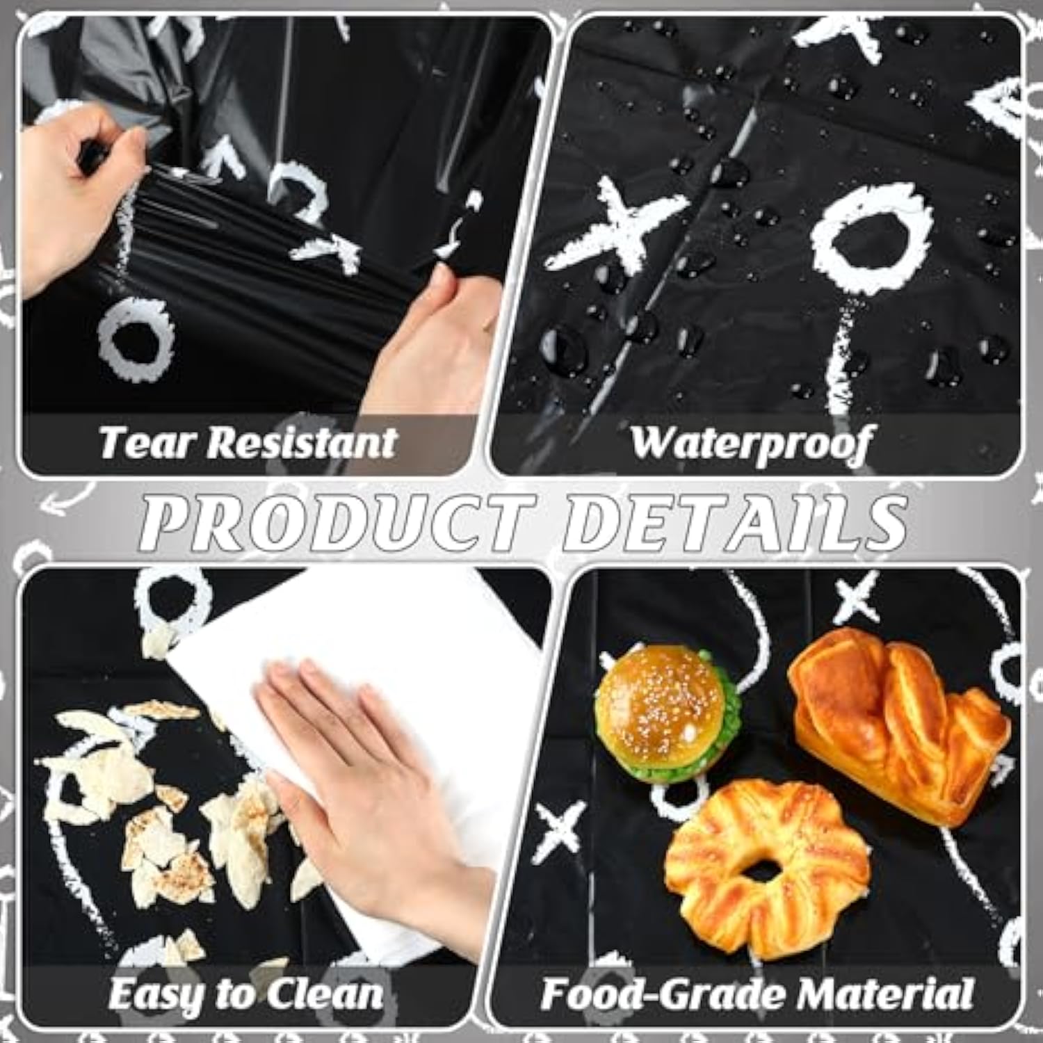 4 Pack Football Tablecloths, Football Themed Tablecloths Party Favor Supplies, Disposable Plastic Rectangle Table Covers For Sports Birthday Party Decoration, 108 X 54 Inch(Black)