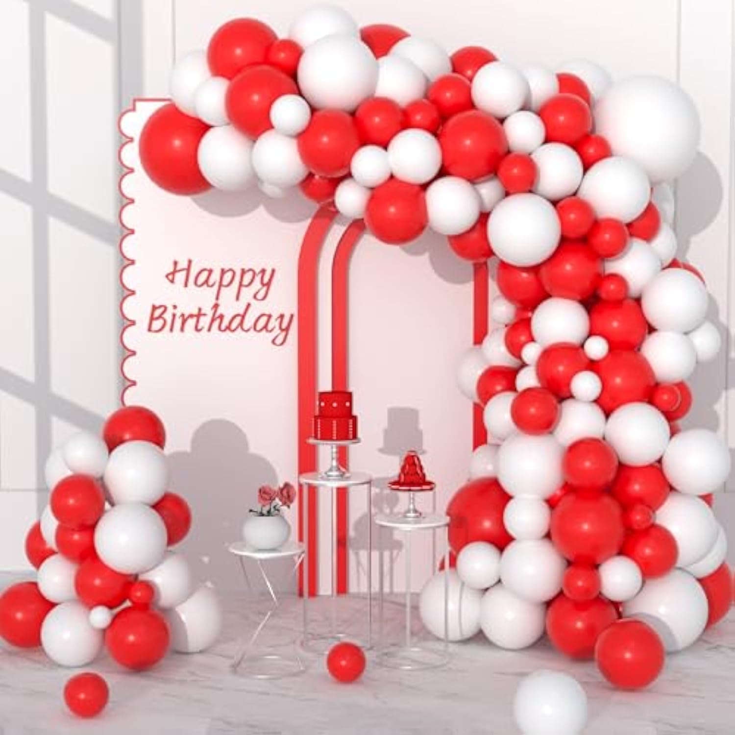 Red White Balloon Garland Arch Kit - 122Pcs White And Red Balloons Red