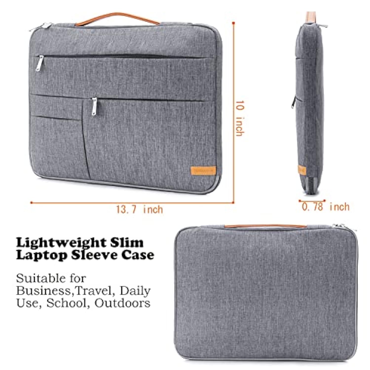 KINGSLONG 14 inch Laptop Sleeve Bag, Slim Shockproof Handbag, Computer Carrying Case Cover Compatible with MacBook Air/Pro Acer Asus Dell HP Grey