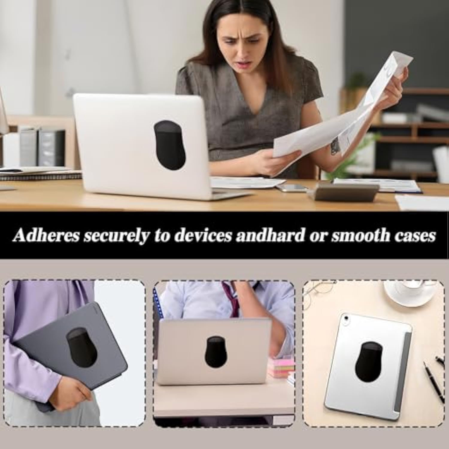 2 Pack Gray Mouse Holder For Laptop Stick On, Mouse Travel Case, Stick-On Mouse Pouch For Computer Laptop Office(Black)