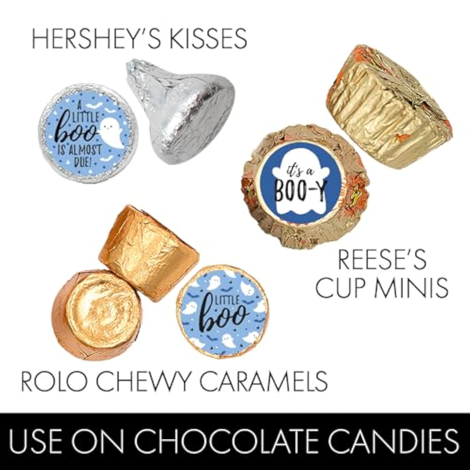 Purple A Little Boo Is Almost Due Girl Baby Shower Chocolate Kisses Party Favor Candy Stickers - Halloween Baby Shower, 108 Count