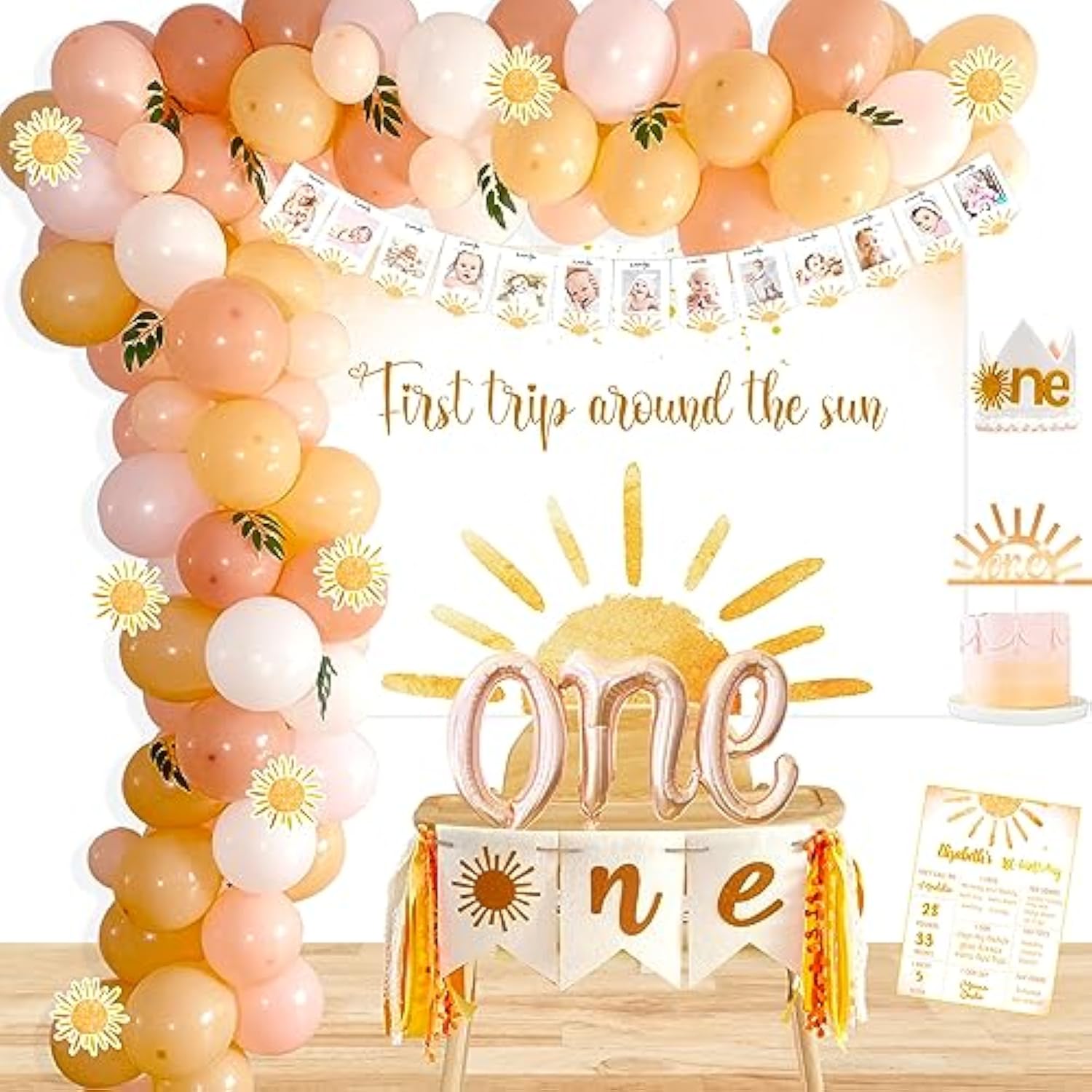First Trip Around The Sun Birthday Decorations For Girl, Boho Sun 1St Birthday Party Supplies, Sun Theme First Bday Party Supplies