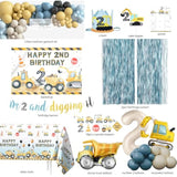 Construction Birthday Party Supplies For 2 Year Old Boy, 2Nd Birthday Decorations For Boys, Dump Truck 2Nd Bday Backdrop, Cake Toppers, Balloon Garland, Tablecloth, Banner