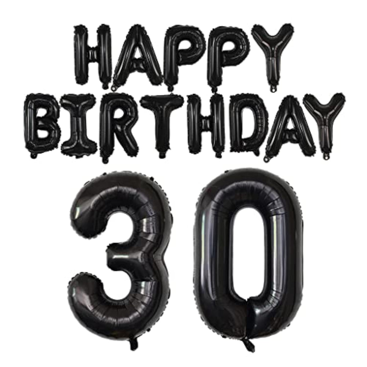15pcs Happy Birthday Balloons: 40" Number, 16" Letters, Black Foil for 30th Party
