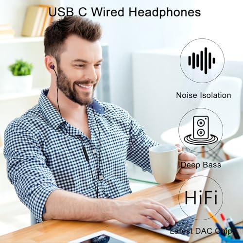 USB C Headphones Wired Earbuds for  S26 S25 Ultra S24 FE for iPhone 17 16 Pro Max,Noise Canceling Earphones Type C Headphones Plug in Headset