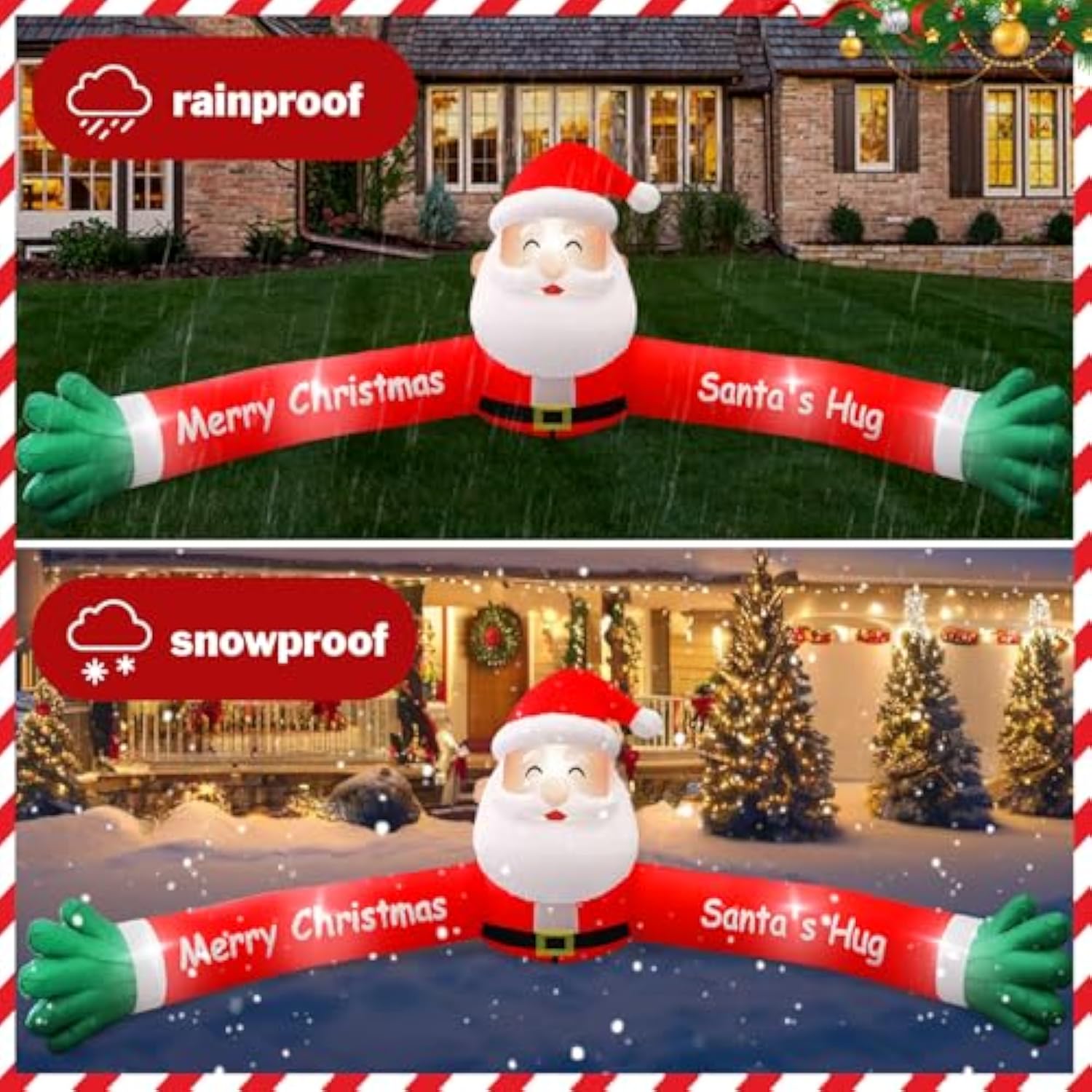 10Ft Christmas Hugging Inflatable Santa Claus For Xmas Holiday Blow Up Weatherproof Outdoor Christmas Decorations For Ga