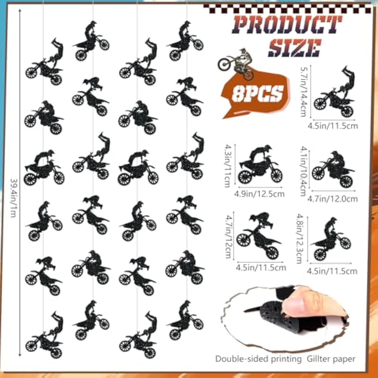 8 Pcs Dirt Bike Birthday Party Decorations Motorcycle Garland Banner Motocross Party Banner Riding Ceiling Hanging Streamers Cutouts For Baby Shower Wall Decor Photo Props Supplies