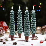 4 Pcs Flameless Christmas Tree Candles With Remote, Snow Covered Real Wax Flameless Taper Candles 9.65 Inch, Led Candlesticks Battery Operated With 3D Flickering Flame, Christmas Candles Decor