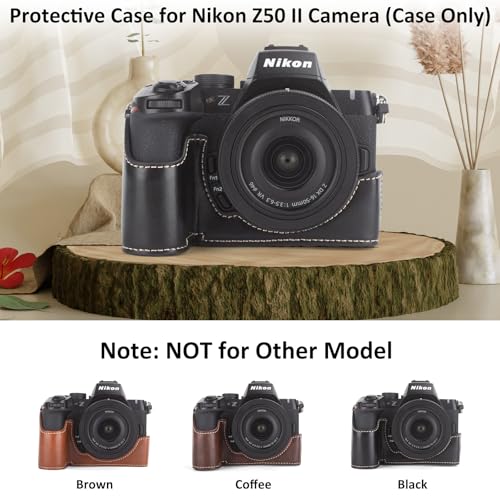 Case For Nikon Z50 Ii Camera, Pu Leather Z50 Ii Half Protective Case With Opening Bottom And Hand Grip Design - Retro Style Black