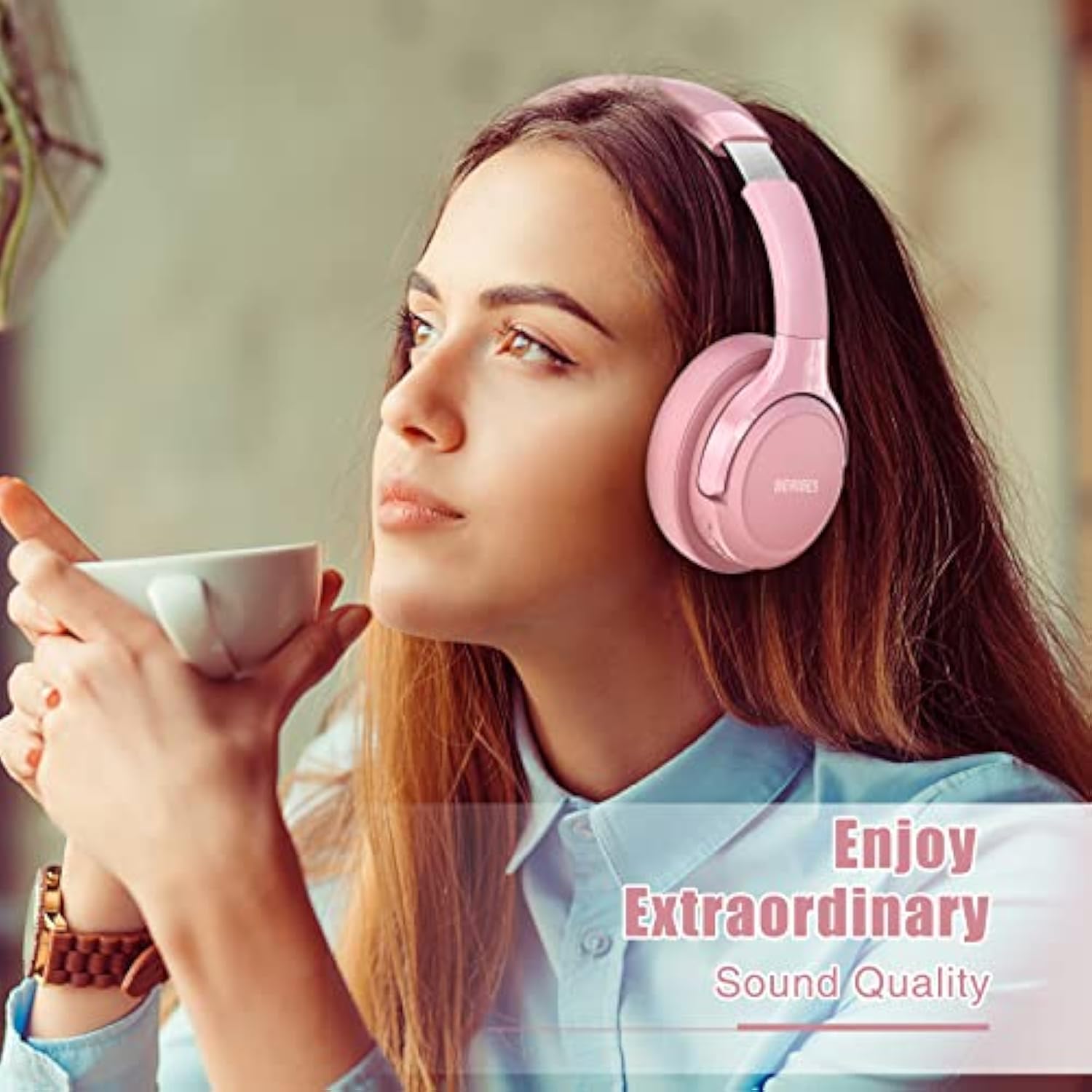 Bluetooth Wireless Headphones Over Ear, 65H Playtime And 6 Eq Music Modes With Microphone, Hifi Stereo Foldable Lightweight Headset, Deep Bass For Home Office Cellphone Pc Etc.(Pink)
