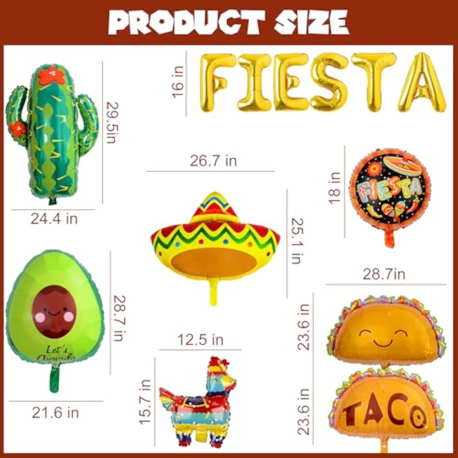 Mexican Party Decorations Fiesta Balloons - 14 Pcs Cinco De Mayo Decorations Including Cactus Llama Avocado Foil Balloon Papel Picado Banner For Fiesta Taco Luau Party Supplies