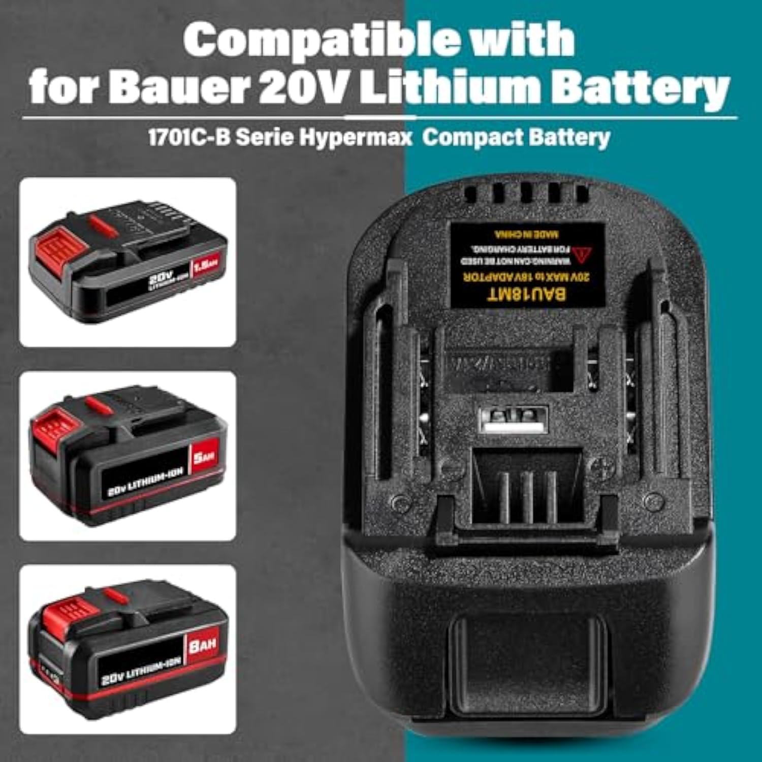 Adapter For Bauer 20V Li-Ion Battery Convert To For Makita 18V Battery, Use For Makita 18V Battery Cordless Power Tools (Adapter Only)