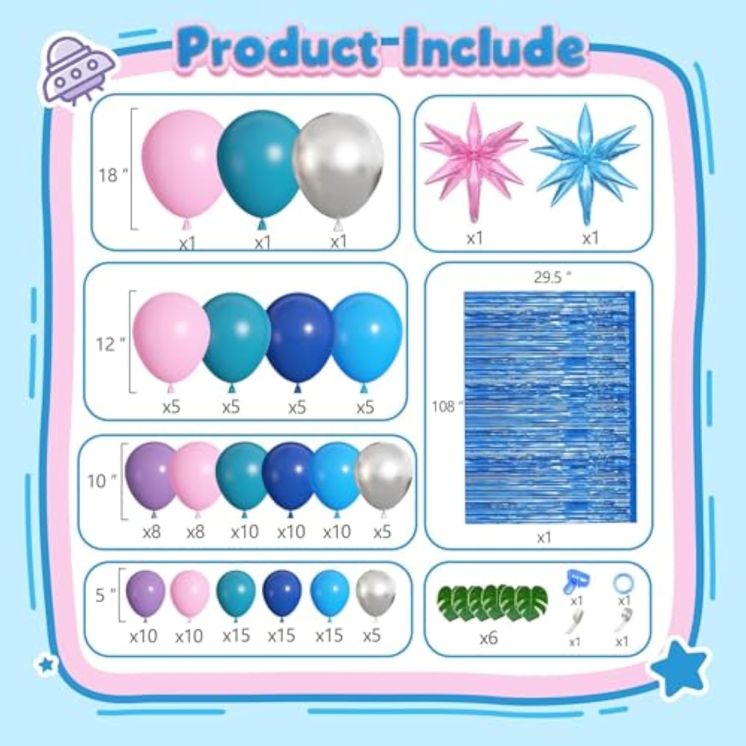 157Pcs Pink Blue Balloon Arch Garland Kit With Table Skirt Purple Metallic Silver Foil Star Balloons Palm Leave For Kids Birthday Hawaii Tropical Baby Shower Cartoon Party Decorations Supplies