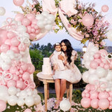 Pink White Balloon Arch Kit, 146Pcs Light Pink And White Bow Balloons Garland Arch Kit Different Size For Coquette Birthday Baby Shower Wedding Engagement Gender Reveal Party Decor
