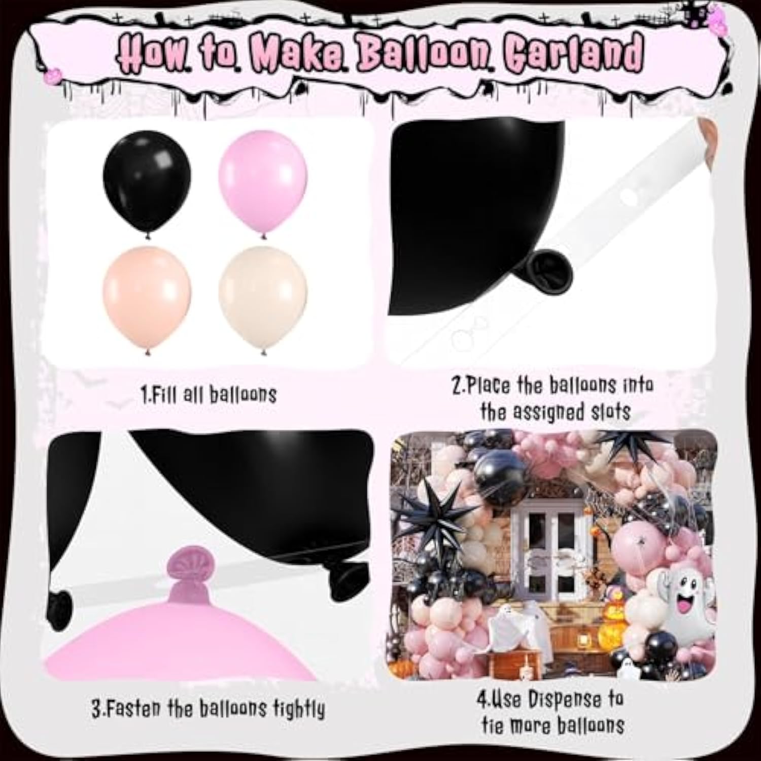 Halloween Balloon Arch Kit Black Pink Orange White Ghost Star Balloons Party Décor