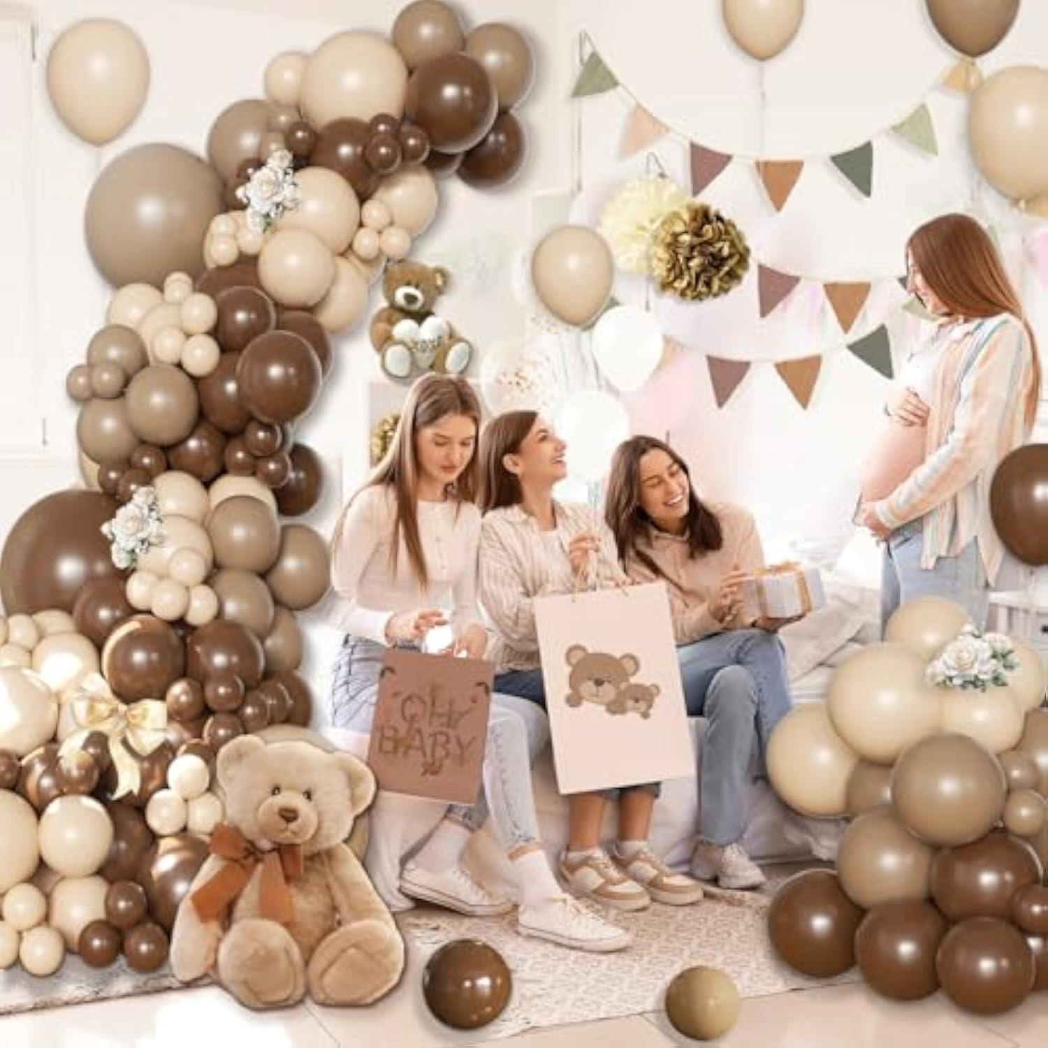 138pcs Brown Beige Balloon Arch Kit for Baby Shower, Wedding, or Birthday Decor