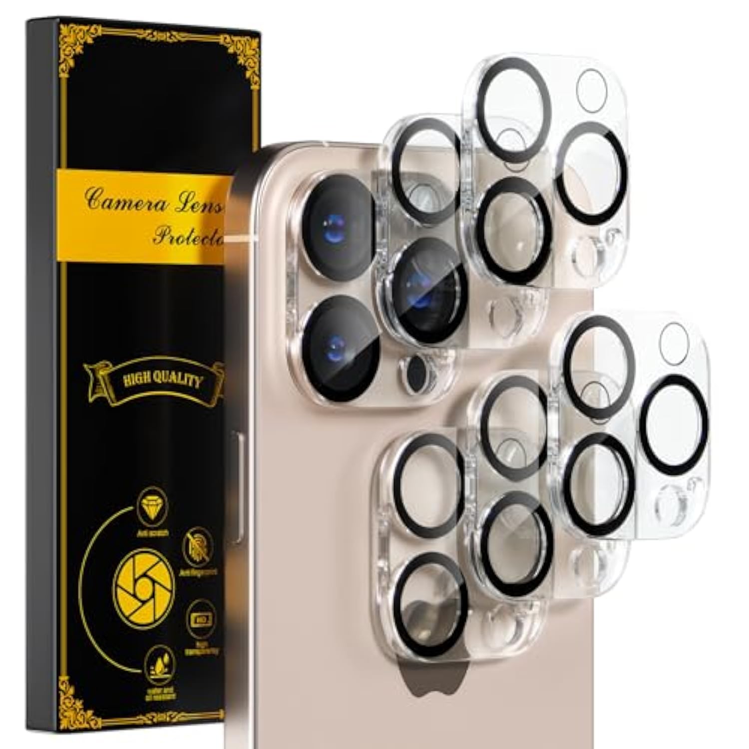 6-Pack iPhone 16 Pro/Pro Max Camera Lens Tempered Glass Protector Clear
