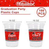 Class Of 2026 Celebration - 100 Pcs 16Oz Red Graduation Plastic Cups For Sturdy & Durable Drinkware For Grad Festivities | Essential Graduation Party Supplies & Decorations