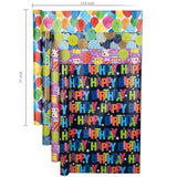 4 Rolls Birthday Gift Wrap - 17"x118" Each for Party, Holiday, Baby Shower