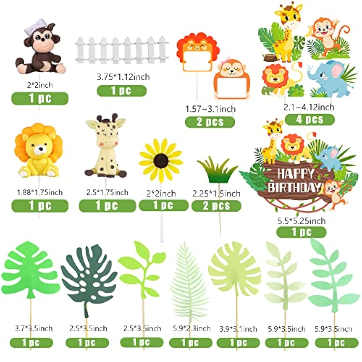 Jungle Safari Animal Cake Toppers And Decorations For Theme Party, Baby Showers, Kid Birthday Party Supplies