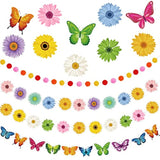 4Pcs Spring Banner Decorations Spring Butterfly Flowers Garland Kits Sun Flowers Hanging Swirl Birthday Party Supplies For Sum Easter Classroom Blackboard Indoor Outdoor Home Mantel Wedding Decor