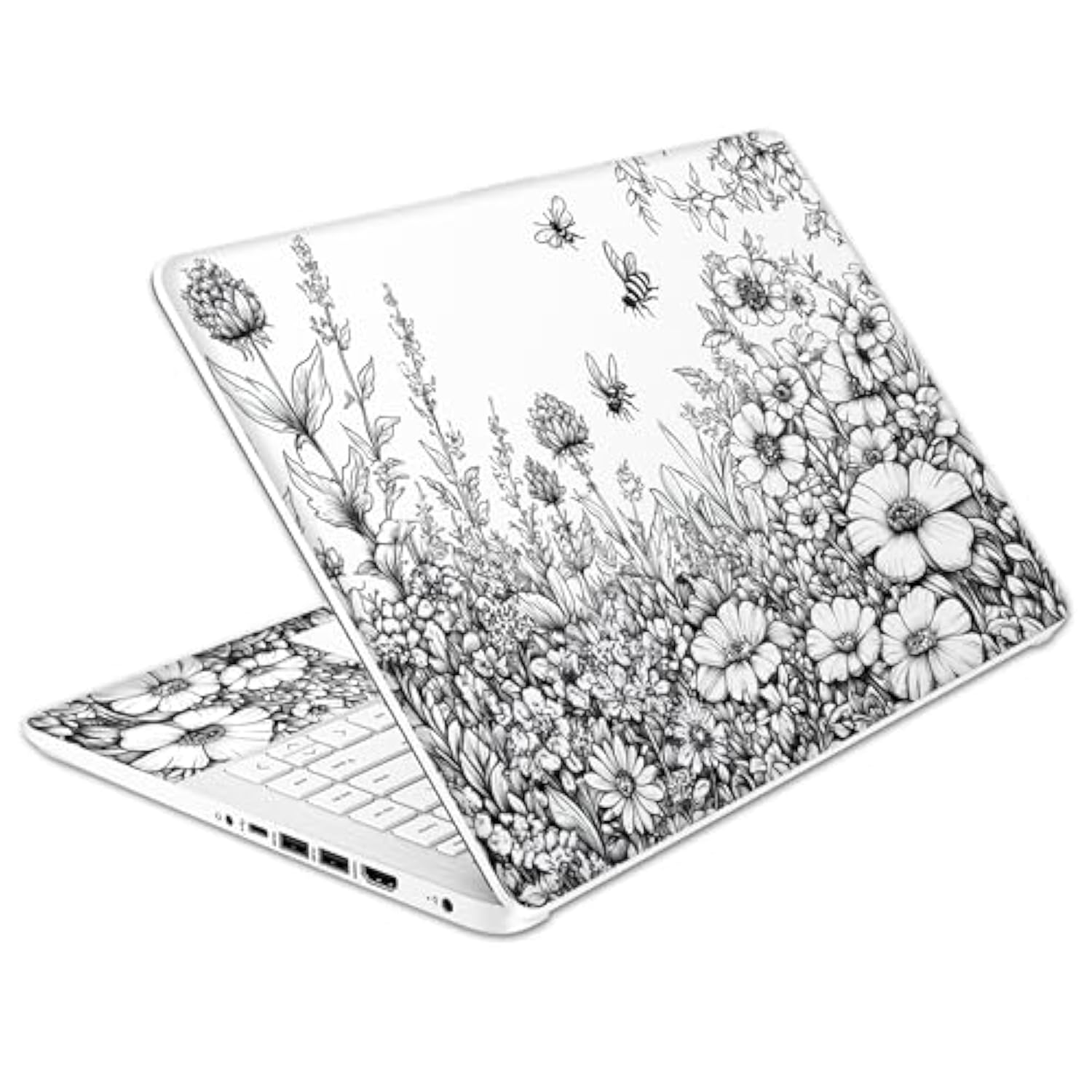 Laptop Skin Decal Hp 14" - Black White Botanical, Laptop Cover Sticker, No Cutting Required, No Bubble, Waterproof, Scratch Resistant - Including Wide Screen And Wrist Pad