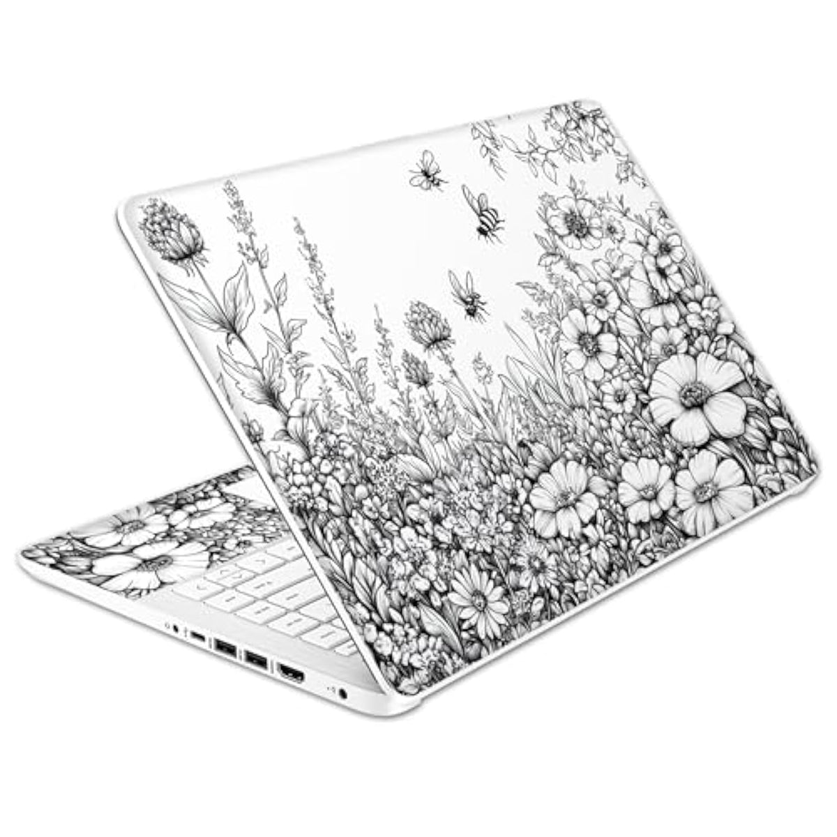 Laptop Skin Decal Hp 14" - Black White Botanical, Laptop Cover Sticker, No Cutting Required, No Bubble, Waterproof, Scratch Resistant - Including Wide Screen And Wrist Pad