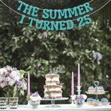 Summer I Turned 25 Banner, Blue Glitter Cheers to 25 Years Beach Party Decor