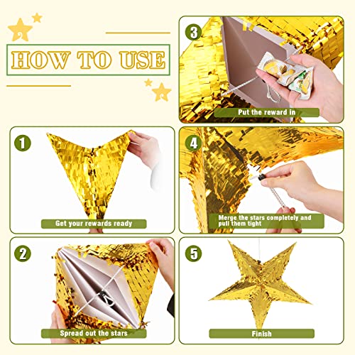 3 Pcs Foil Star Piñata with a Blindfold and Bat Foldable Star Piñatas for Girl Kids Boys Adults Birthday Wedding Christmas Cinco de Mayo Party Decorations