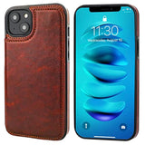 Brown Leather Wallet Case for iPhone 14 Plus with Credit Card Holder